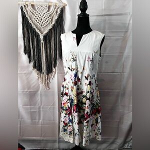 Chadwicks Of Boston Size 12 White Floral Sleeveless Pleated Skirt Dress